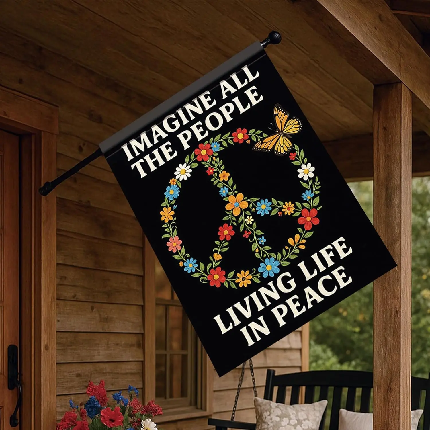Флаг Peace House 28x40 дюймов, с надписью «Imagine All The People», садовый флаг, двусторонний, с бабочками и цветочными венками, Yar EEZ (art.: 3920d9f01f579) - 3920d9f01f579