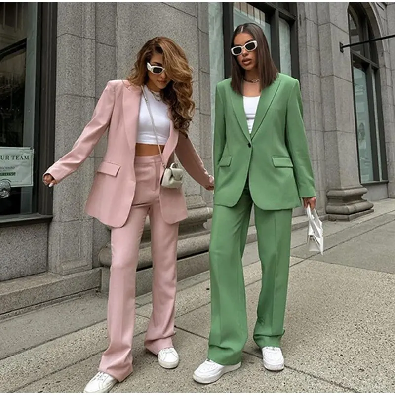 2023 New Office Ladies Suit  Fashion Solid Color Two Pieces Set V-Neck Long Sleeve Chic Blazer+ Wide Leg Pants Spring and Autumn