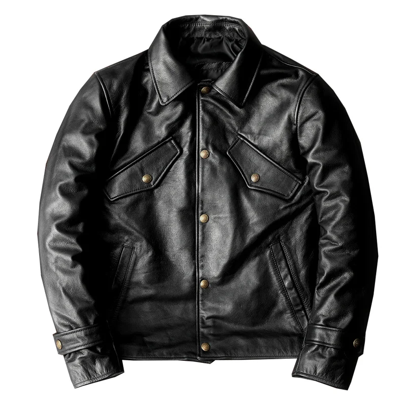 

Pure Cowhide Jacket Top Layer Meticulous Calfskin Leather Jacket Men's Lapel Short New Jacket Cowhide Coat