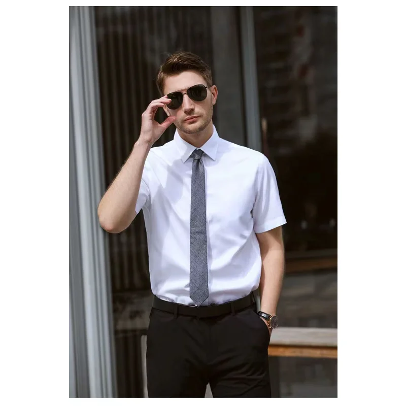 

Men's Casual Short-sleeved Bamboo Fiber White Blue Men's Shirt Social Brand Wedding Party Shirt Top Men's Shirt Casual ZZ