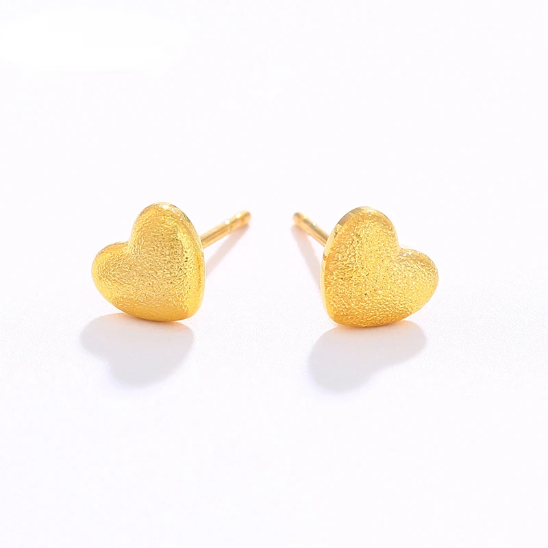 

Fashion Luxury Sand Gold Color 14K Frosted Heart Earrings Thick Gold Stud Earrings for Women Wedding Engagement Jewelry Gifts