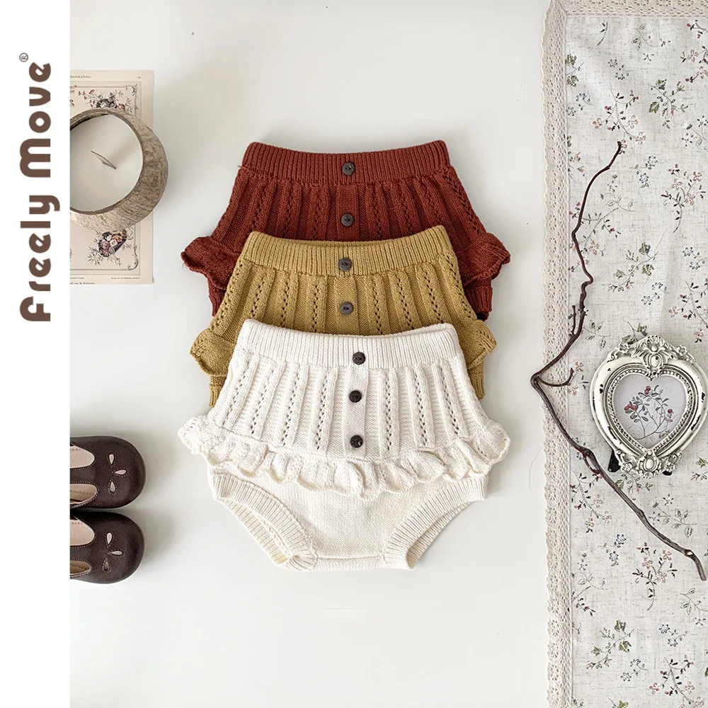 

Freely Move Summer Girls Shorts autumn Solid Knitted Ruffles Baby Girls Shorts Kids 2023 New Girl Clothes Children Short Pants