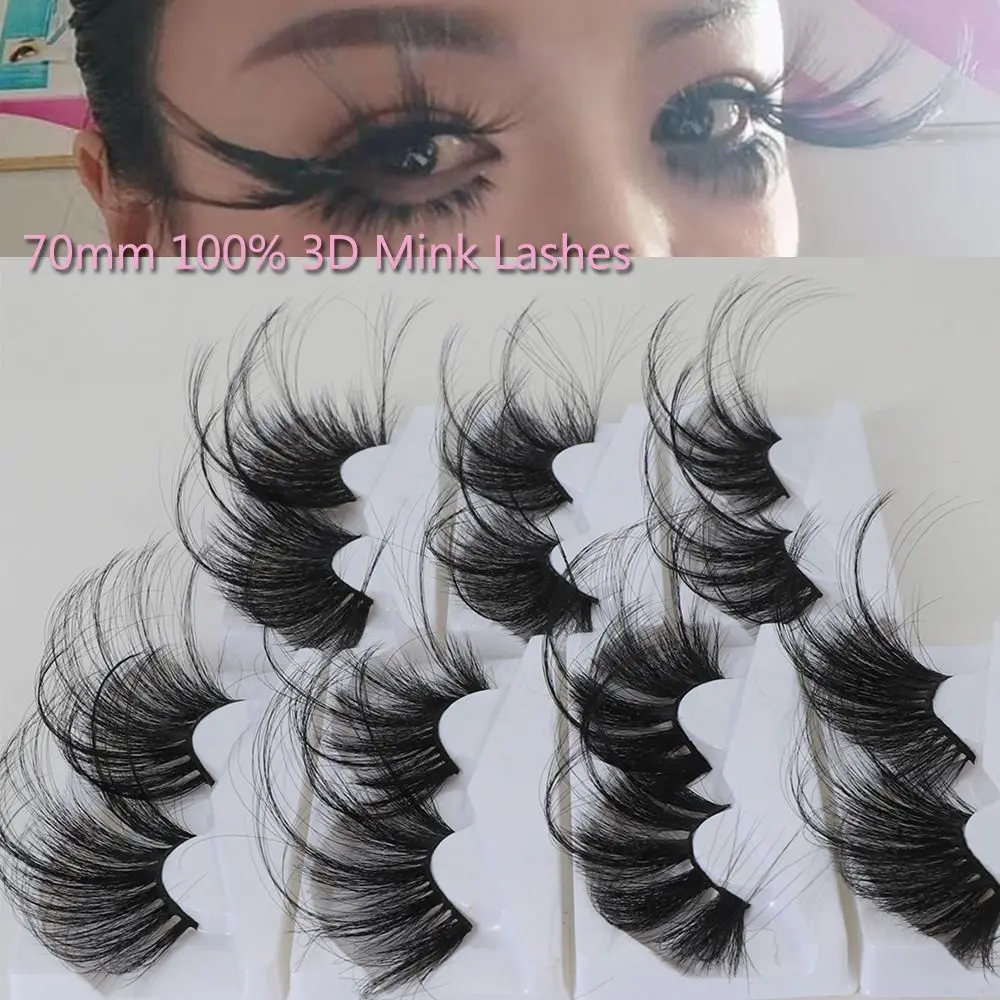 

Pair 70mm Eye Makeup Tools Criss-cross Super Long Fluffies 70mm Lashes False Eyelashes 100% 3D Mink Hair Lash Extension