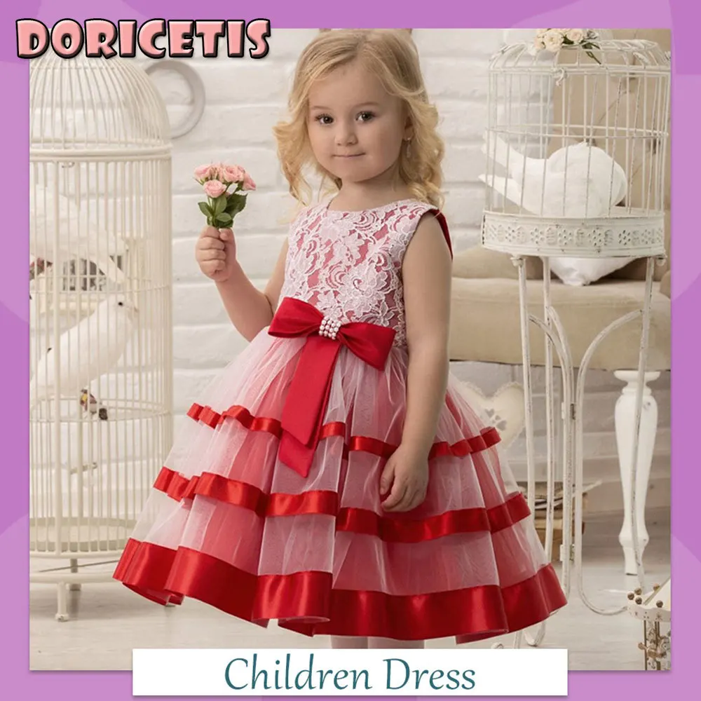 

Girls Dress Cute Embroidered Sequins Fluffy Mesh Sleeveless Skirt Children Performance Evening Dress Little Girl Princess Dress