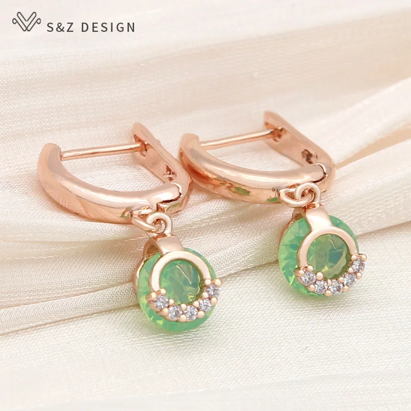 

S&Z DESIGN New Trendy 585 Rose Gold Color Round Crystal Drop Earrings For Women Jewelry Fashion Natural Cubic Zirconia Eardrop