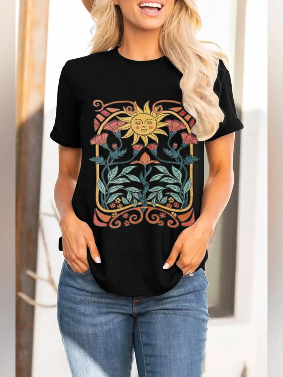 Женская винтажная футболка с полевым цветком забавные солнечные мистические