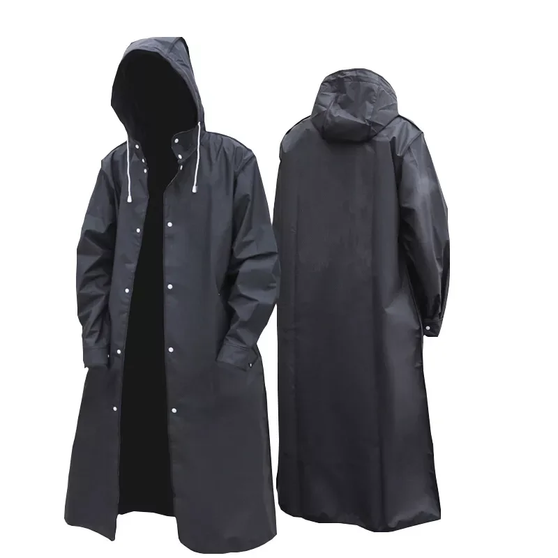 

Black Fashion Adult Waterproof Long Raincoat Women Men Rain coat Hooded For Outdoor Hiking Travel Fishing Climbing Thickened