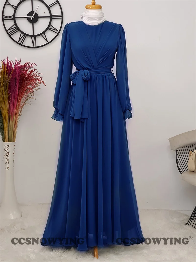 

Шифоновое мусульманское вечернее платье с длинным рукавом, трапециевидный хиджаб для выпускного вечера, официальное платье для вечеринки с круглым вырезом, Арабский кафтан, исламское платье для вечеринки