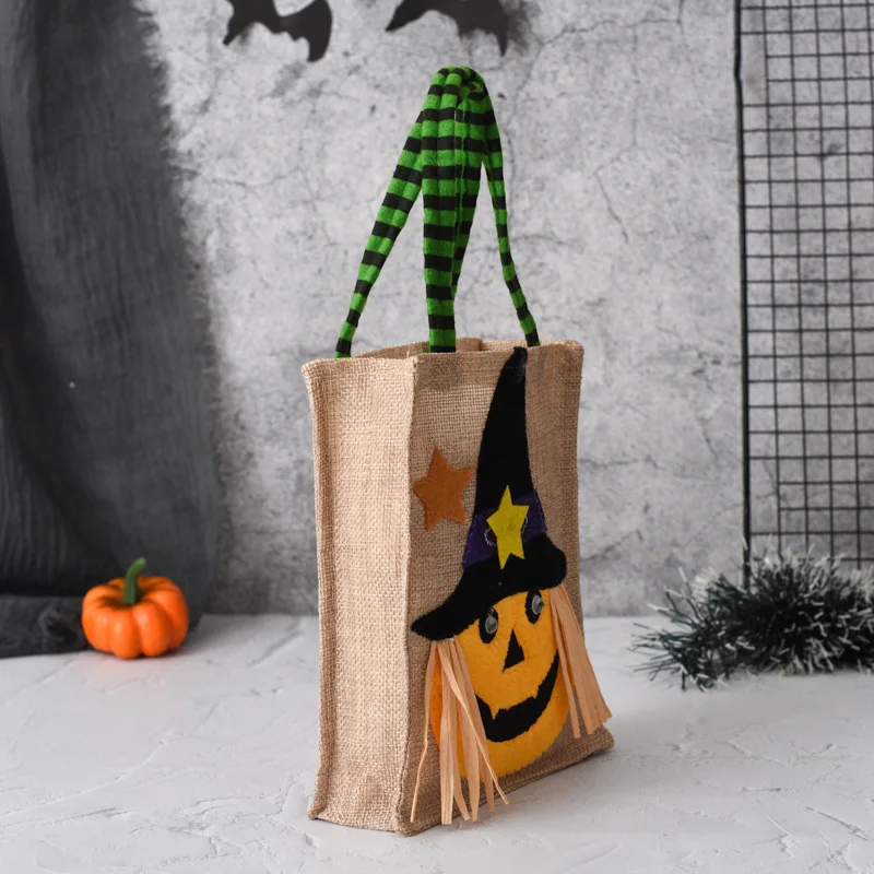 4 Pcs Halloween Decoration Gift Bag Candy Bags For Guests Party Supplies Linen Skull Witch Bags 2022 Halloween Party Decoration