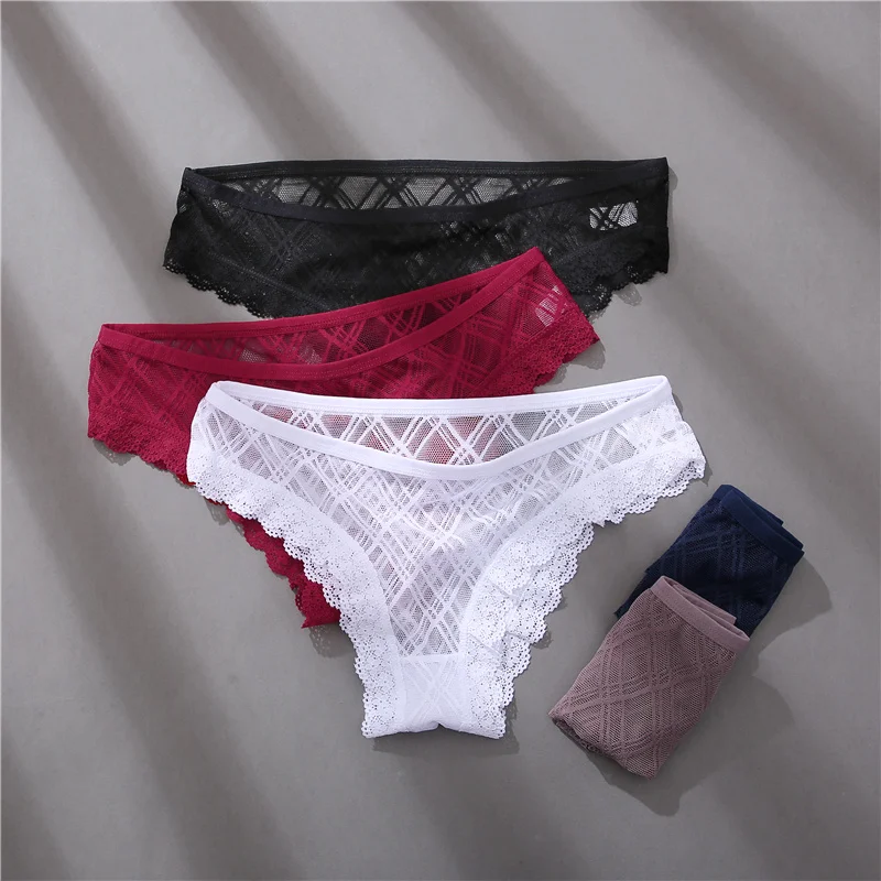 

1PCS Women Panties Sexy Lace Underwear Cotton Briefs Solid Color Perspective Underpant Female Breathable Soft Intimates Lingerie
