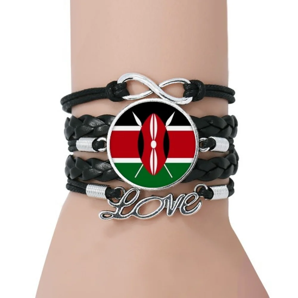 

Kenya National Flag Africa Country Bracelet Love Accessory Twisted Leather Knitting Rope Wristband