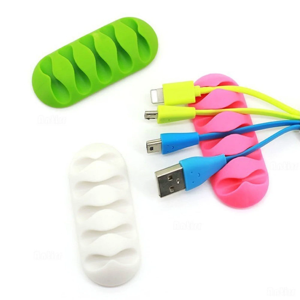 

Desktop Phone Cable Winder Earphone Clip Charger Organizer Management Wire Cord Fixer Silicone Holder 5 Slot Strip 1 Pcs