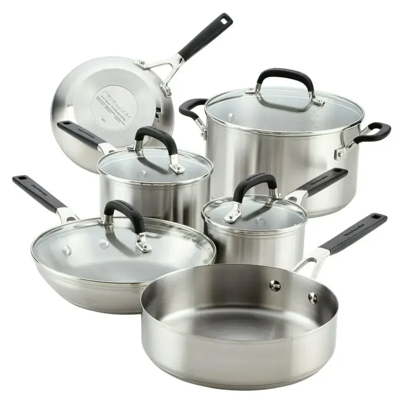 

Набор посуды из 10 предметов из матовой нержавеющей стали, наборы кастрюль для приготовления пищи без усилий