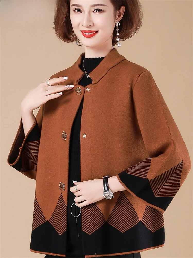 Осенняя одежда для мам новая верхняя Свободный вязаный кардиган в западном стиле