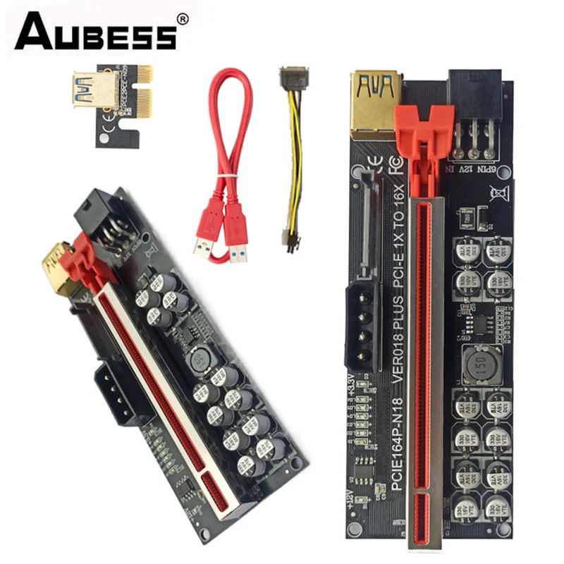 

Aubess 1-6 шт. VER018 Plus USB 3,0 PCI-E Райзер-карта PCI Express 1X до 16X Райзер SATA кабель питания для майнинга биткоинов ETH
