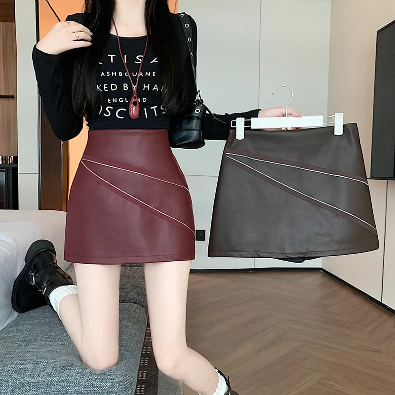 Мини-юбка женская однотонная в Корейском стиле модная шикарная офисная юбка с