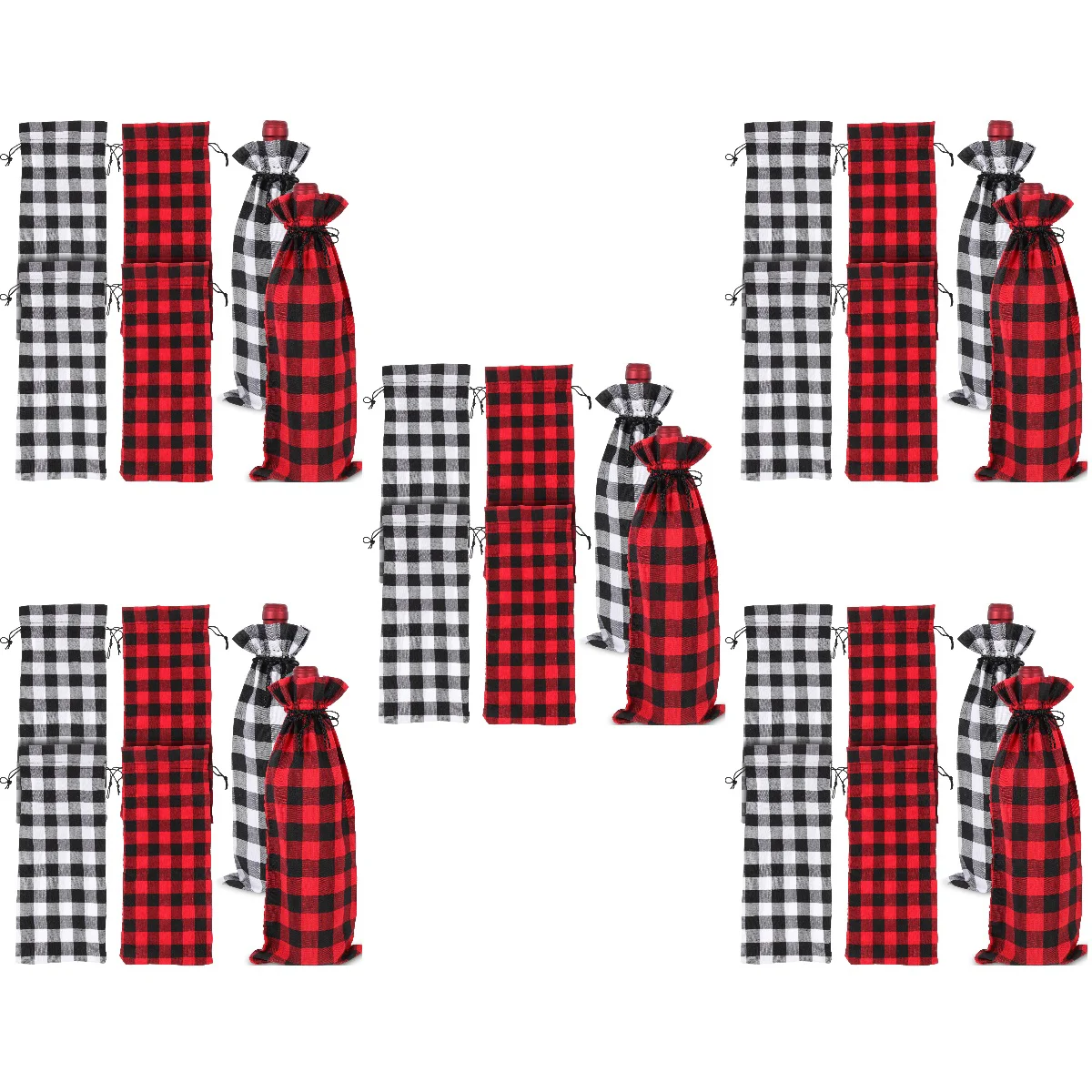 

30 Gift Bag Reusable Bottle Covers For With Drawstring Bags Plaid Bottle Bags