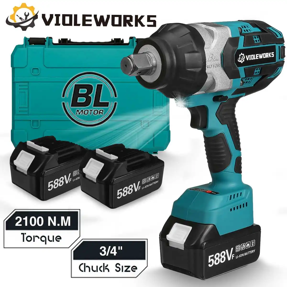 

588VF 2100N.M High Torque Brushless Electric Impact Wrench 3/4 Inch Car Truck Repair Impact Driver Tool For Makita Battery 18V