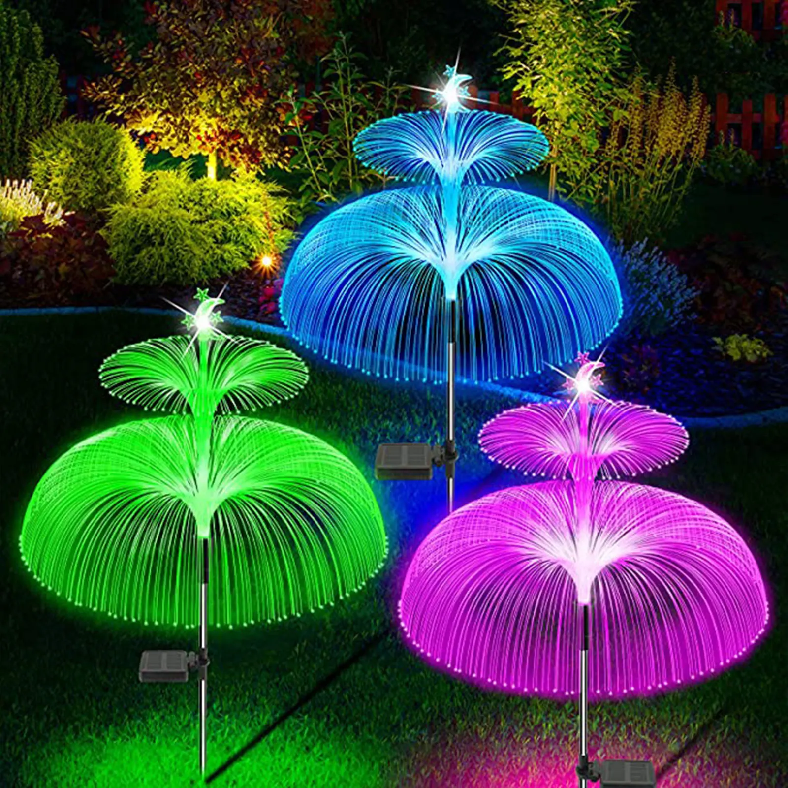 

Double Solar Jellyfish Light 7 Colors Solar Garden Lights LED Fiber Optic Lights Outdoor Waterproof Decor Lamp for Lawn Patio