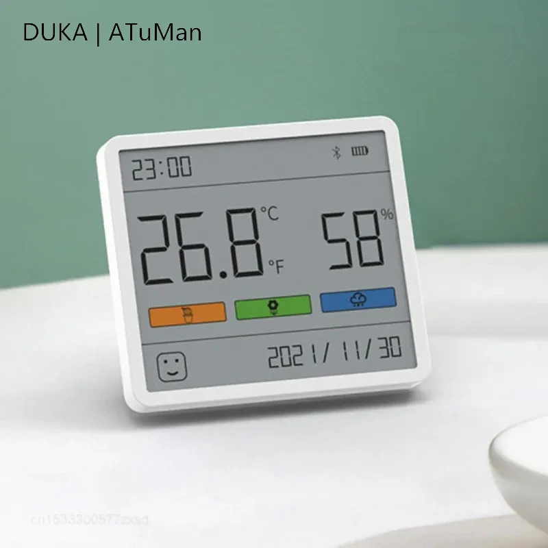 

Электронный цифровой измеритель температуры и влажности DUKA Atuman с ЖК-дисплеем, часы, внутренний и наружный термометр, гигрометр, датчик погоды