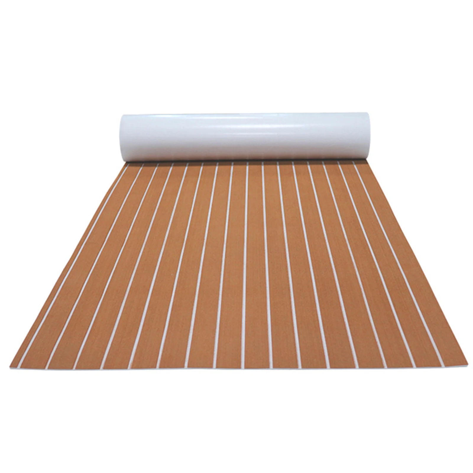 

35.4"X94.5" EVA Foam Teak Sheet Marine Boat Flooring Mat Yacht Carpet Decking Pad Self-Adhesive Brwon With White Stripes