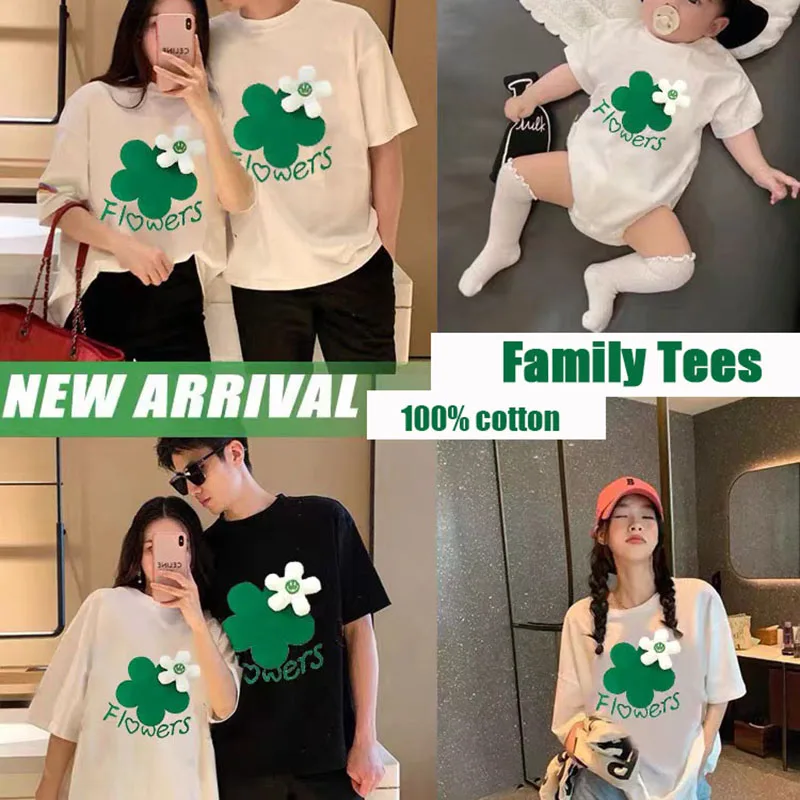 

Congme Flroal Family Tees Mom Dad Baby Kids Family Matching T-Shirts Parent Child Outfits Romper Lovers' Clothes Couples Shirt