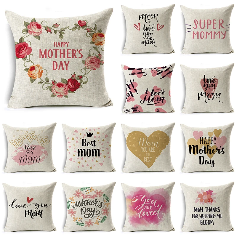 

2022 Happy Mother's Day Presents Cushion Cover LOVE Letter Gifts Linen pillowcase Home Decorative Pillows Covers for Sofa