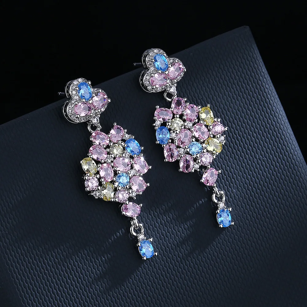 

blue teardrop flower earrings women's simple daily fine jewelry