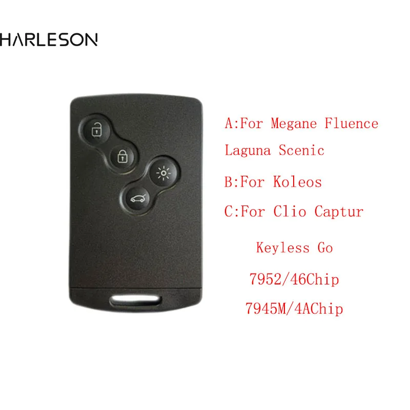 

Keyless Smart Remote Key Card For Renault Megane Fluence Laguna Scenic Clio Captur Koleos 433MHz ID46-PCF7952 4AChip 7953M