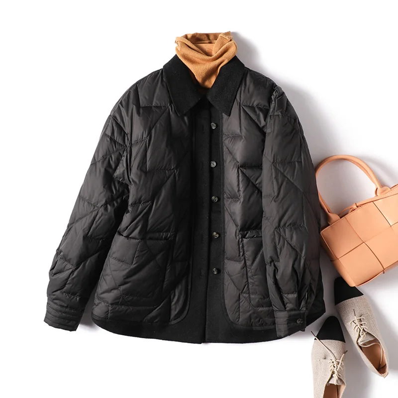 Thin Fashion Design New Casacas Para Mujer Invierno 2022 Abrigo Mujer 90%  White Duck Down  Luxury Spliced  Single Breasted Coat