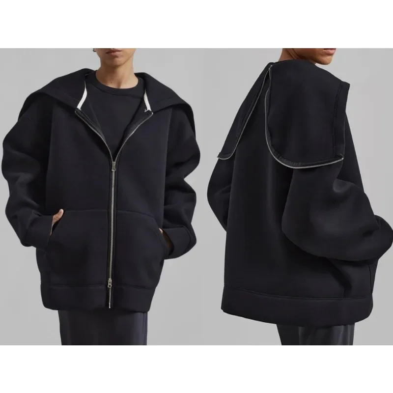 FKS@-Женское простое и свободное пальто с двойным капюшоном на молнии повседневная