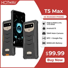 HOTWAV T5 MAX Rugged Smartphone Android 13 6050mAh 4GB+64GB Mobile Phone NFC Supported 6.0'' 13MP Rear Camera Cellphone