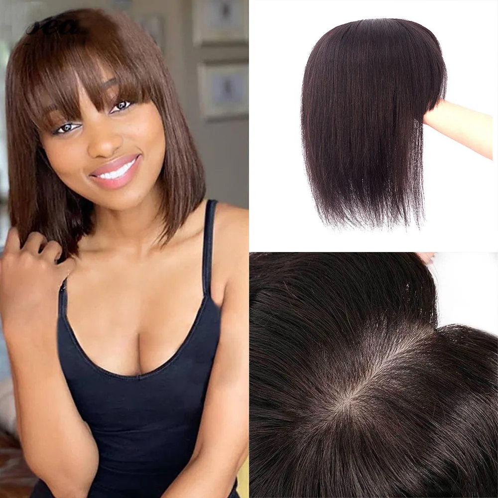 12 inch Hair Pieces Machine Silk Base Topper Toupee With Bang Women Human Hair 100% Natural Machine Made Remy Wig
