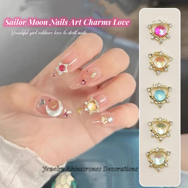 

10pcs Sailor Moon Nails Art Charms Love Jewelry Rhinesrones Decorations Luxury Shiny Design Diamond Manicure Gems