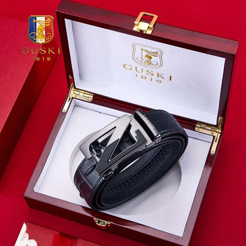 

GUSKI Genuine Leather Men Belts Unique Design Business Strap for Men Alloy Automatic Buckle Comfortable Waistband Male