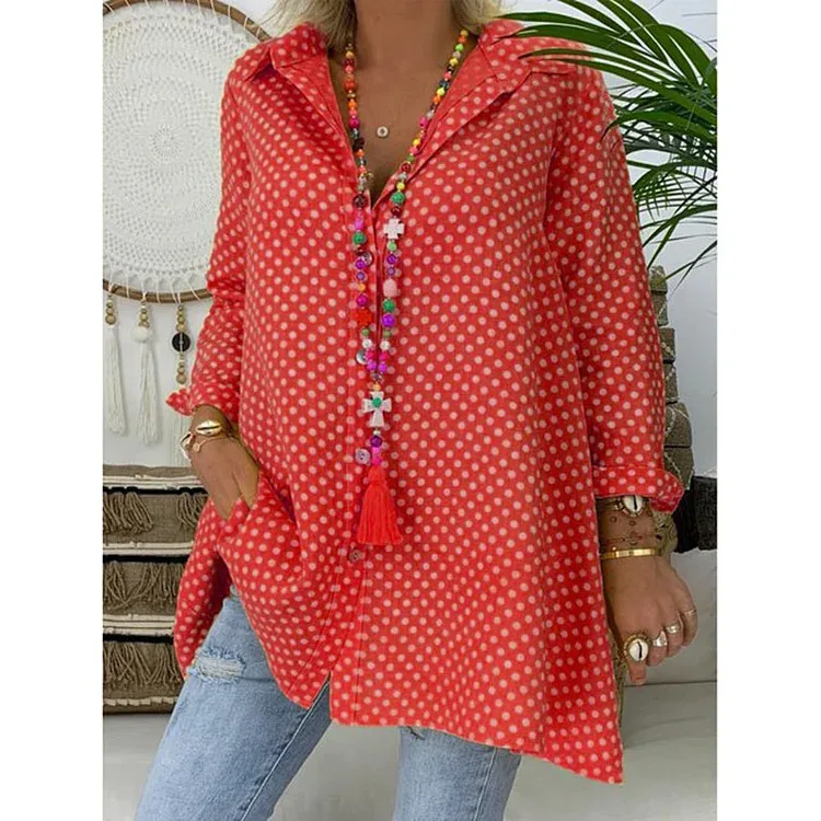 Женская Однотонная рубашка средней длины с длинным рукавом