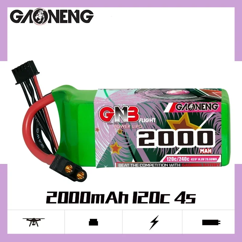 

GAONENG GNB 4S1P 2000mAh 14.8V 120C/240C High Capacity Lipo Battery With XT60 Connector For FPV Racing Drone RC Helicopter