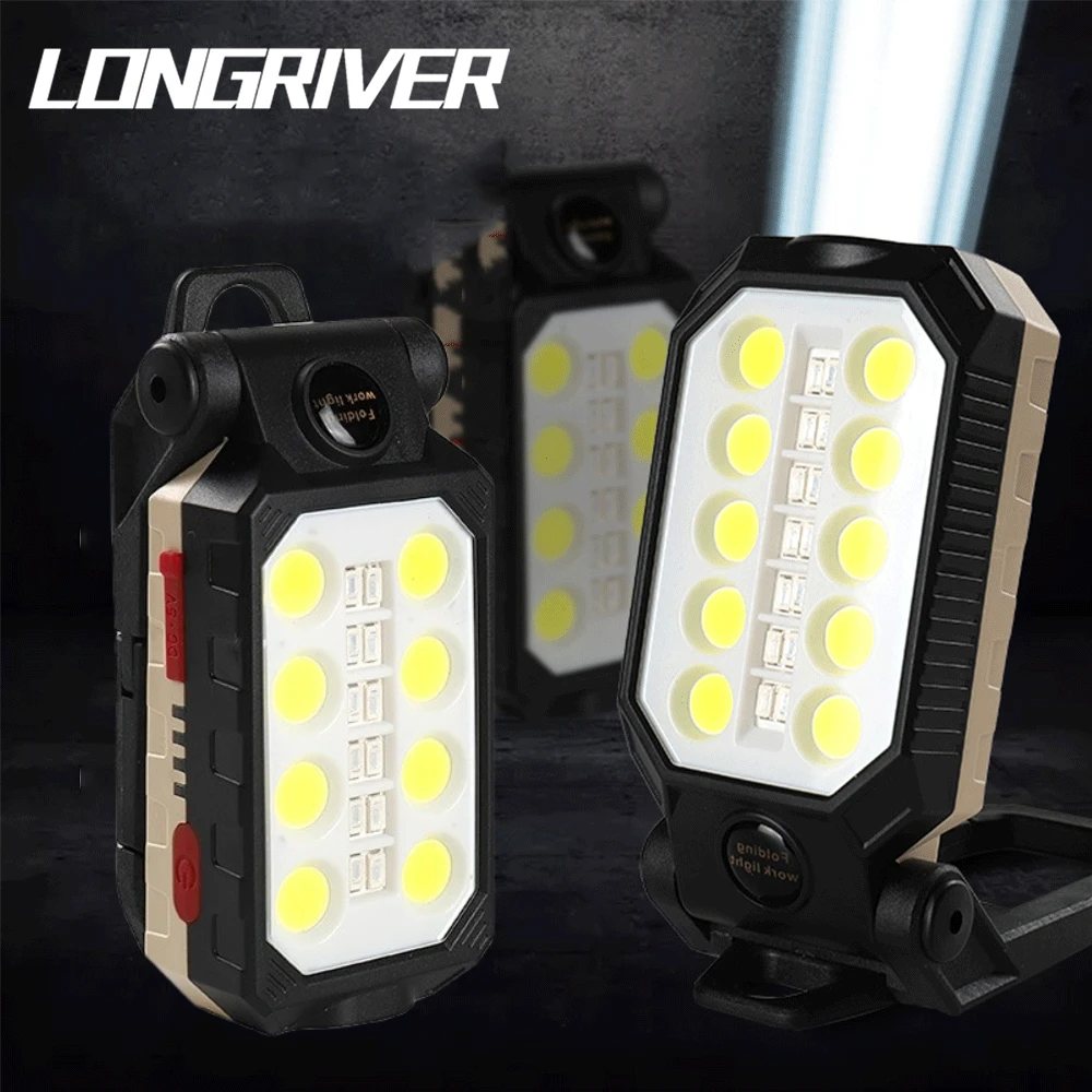 

LED COB Work Light Rechargeable Flashlight Portable Torch Camping Lantern Magnet Design with Power Display Built In Battery Lamp