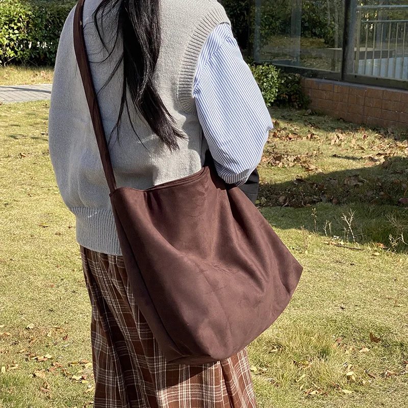 Цельная простая сумка через плечо Ins для студентов корейская модная цвета кавы