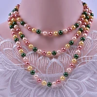 fashion ball necklace mixed color glass imitation pearl exaggerated design long multilayer neck sweater chain jewelry wholesale