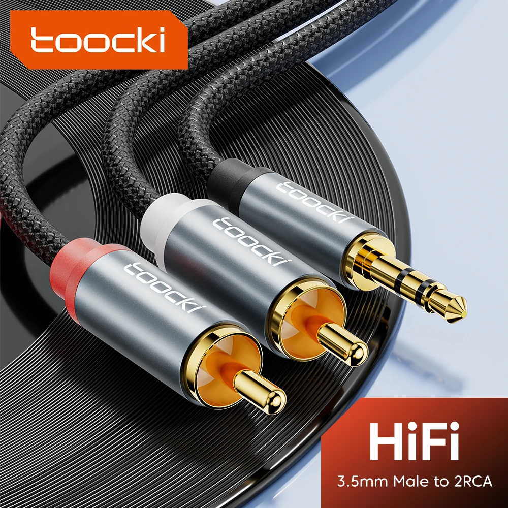 Фото Toocki Jack 3,5–2 RCA Aux Кабель 3,5 мм Jack–2RCA Мужской разветвитель Аудио провод для ТВ Усилитель ПК Домашний кинотеатр DVD Шнур динамика №1
