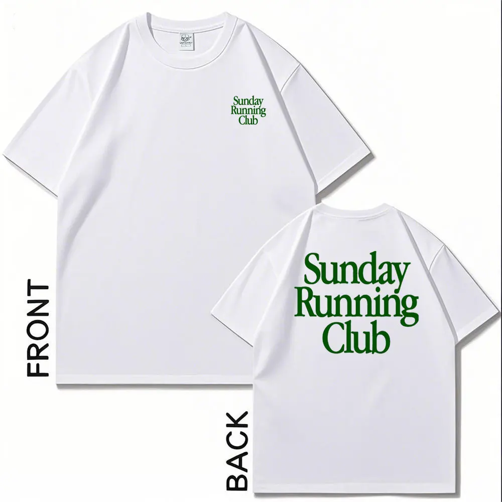 Фото Футболка с принтом Sunday Running Club, спортивный повседневный топ для бега, повседневные мужские и женские хлопковые футболки с круглым вырезом, двусторонний принт №3
