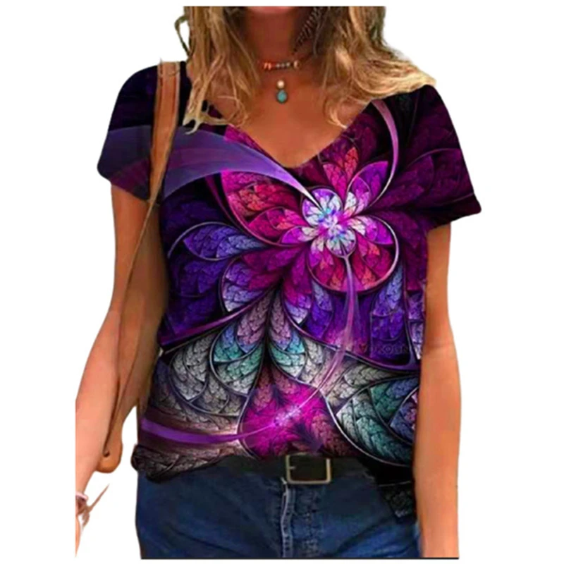 

3D Abstract Geometric Pattern Print T Shirt Women 2021 New Summer Short Sleeve Loose Tops Casual Streetwear Ladies Tee Clothes