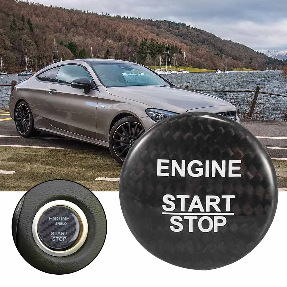 

Real Carbon Fiber Engine Start Stop Buttons Decoration Sticker Car Molding Trims For Benz GLC GLA Class