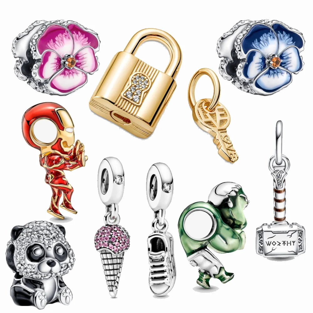 

2022 весенние бусины из стерлингового серебра 925 пробы, подвеска в виде цветка пансии, бабочки, Королевская корона, подходит для оригинального...