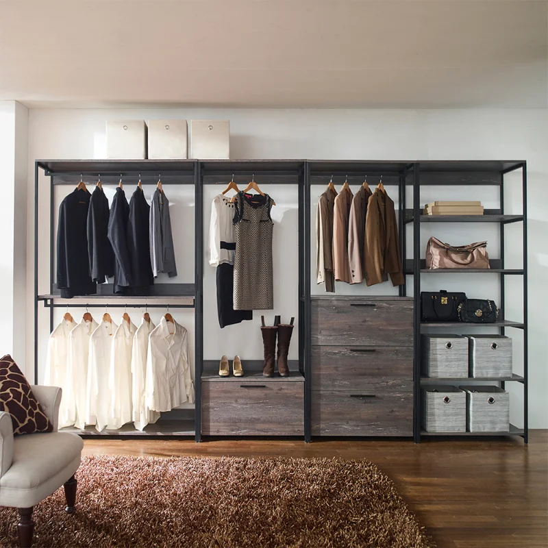 

Monica Wood and Metal Walk-in Closet with A Rustic Gray Drawer Modern Style Waterproof Heat Resistant Scratch Resistant