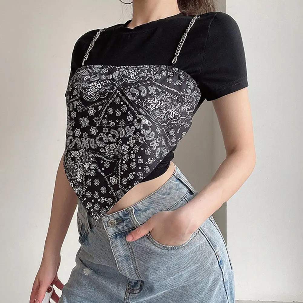 

Casual T-shirt O Neck Summer Top Fake 2 Piece Cashew Print T-shirt