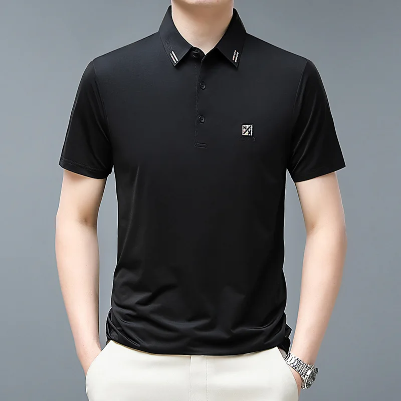 

Летняя Новинка, мужская рубашка-поло с вышивкой и короткими рукавами, дышащая модная деловая футболка из вискозы, Мужская брендовая одежда