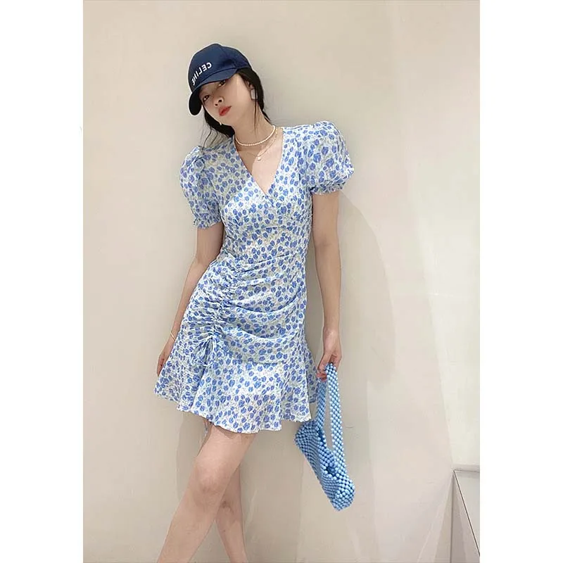 New Summer Women Girls French Style Fashion Printed Pattern Knitting Camisole Design Beach Sunscreen Sexy Party Outdoor Dress