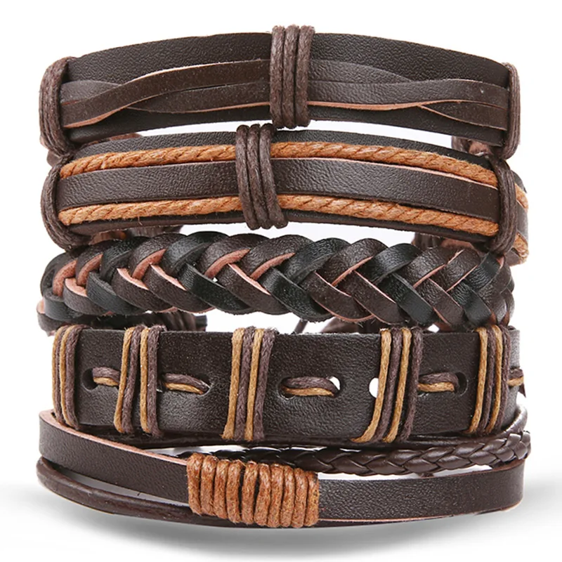 

New Black Brown Color Braided Leather Bracelets For Woman Men Multilayer Bracelets Vintage Handmade Wristband Bracelet Jewelry